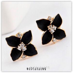 Matte Black on Gold Flower Earrings